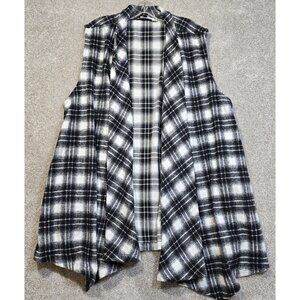 Chicsoul Waterfall Vest Plaid Microfleece Cozy Soft Pockets Flowing Women's 1XL